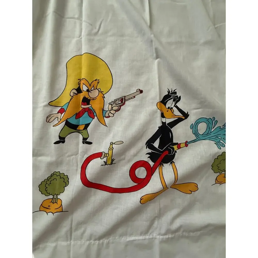 Looney Toons Vintage Burlington‎ House Gold Star White Bed Sheets Size 63 x 104